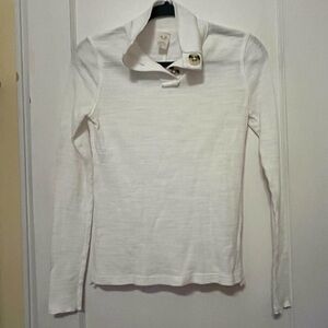 We The Free White Ribbed Long Sleeve Button Collar Top